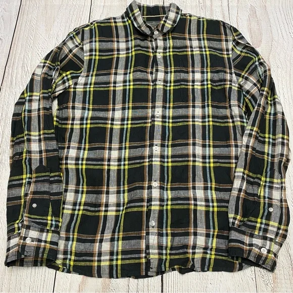 L.L. Bean Signature Linen Plaid Button-Down Shirt Slim Fit Medium - Picture 9 of 12